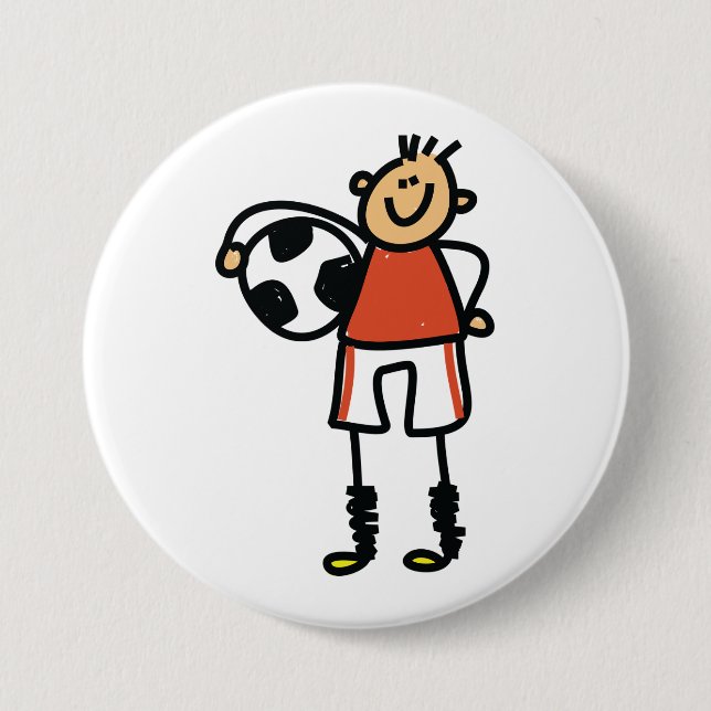 Stick Figure Soccer Boy Football Player 7.5 Cm Round Badge (Front)