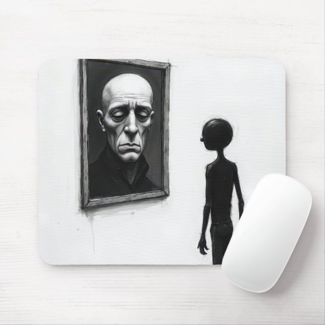 Stick Figure Staring a Bald Man Portrait Mouse Pad (With Mouse)