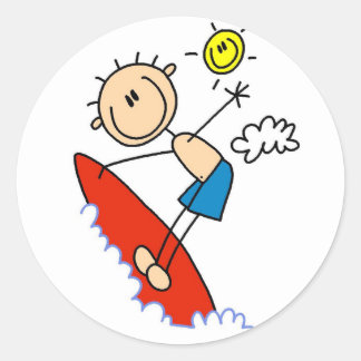 Stick Figure Surfer Boy Tshirts and Gifts Classic Round Sticker
