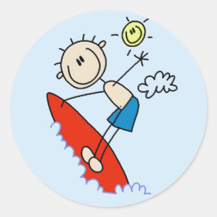 Stick Figure Surfer Boy Tshirts and Gifts Classic Round Sticker