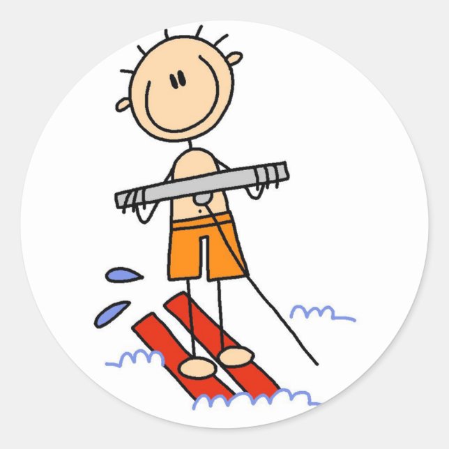 Stick Figure Water Skiing Tshirts and gifts Classic Round Sticker (Front)