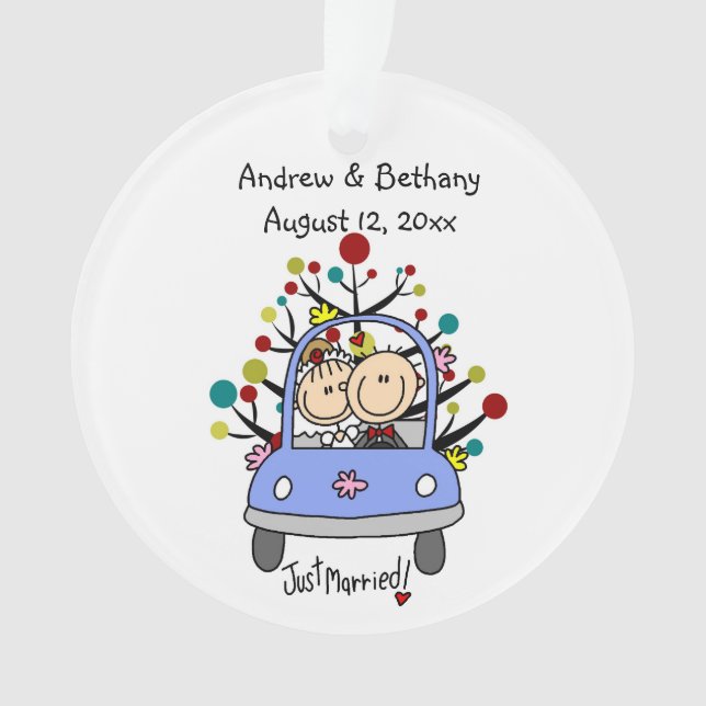 Stick Figure Wedding Couple Cat Acrylic Ornament (Front)