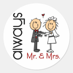 Stick Figure Wedding Couple Mr. & Mrs. Always Classic Round Sticker