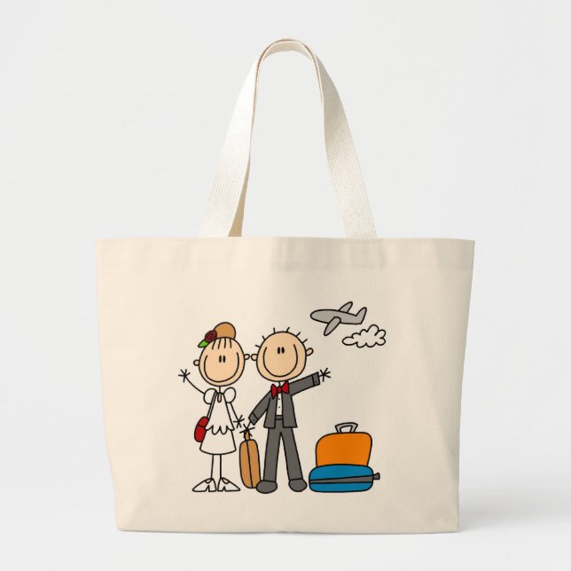 Stick Figure Wedding Honeymoon T-shirts and Gifts Large Tote Bag (Front)