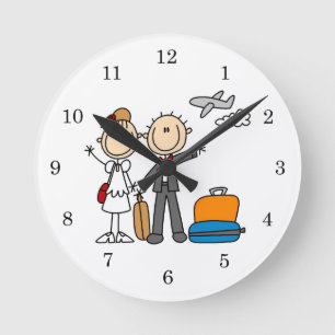 Stick Figure Wedding Honeymoon T-shirts and Gifts Round Clock