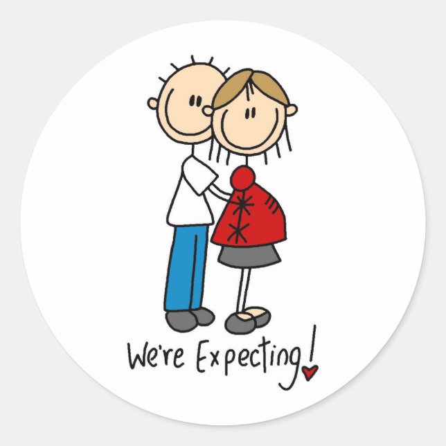 Stick Figure We're Expecting Classic Round Sticker (Front)