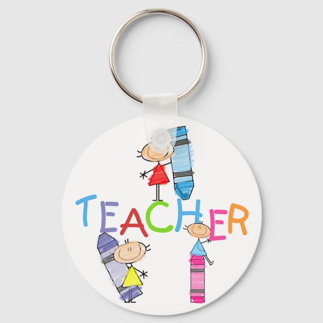 Stick Figures Crayons Teacher Tshirts and Gifts Key Ring (Front)