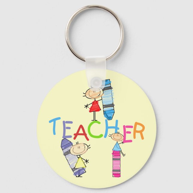 Stick Figures Crayons Teacher Tshirts and Gifts Key Ring (Front)