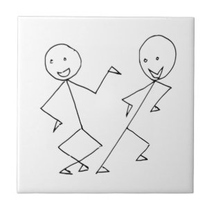 Stick Figures Dancing Ceramic Tile