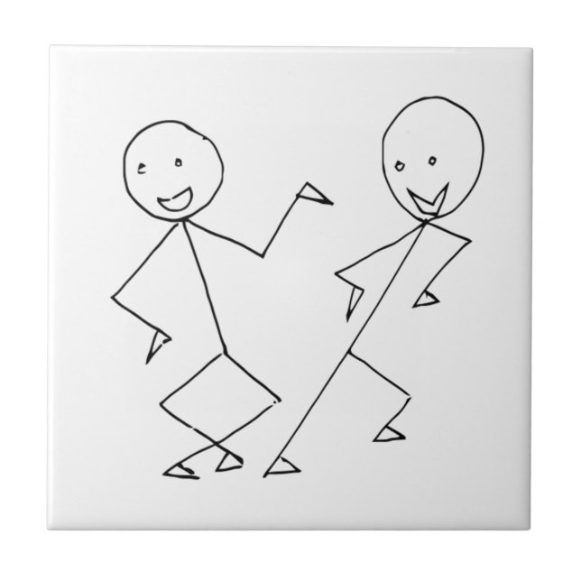 Stick Figures Dancing Ceramic Tile (Front)