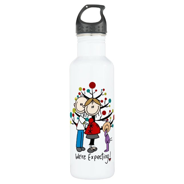 Stick Figures Expectant Parents Girl 710 Ml Water Bottle (Front)