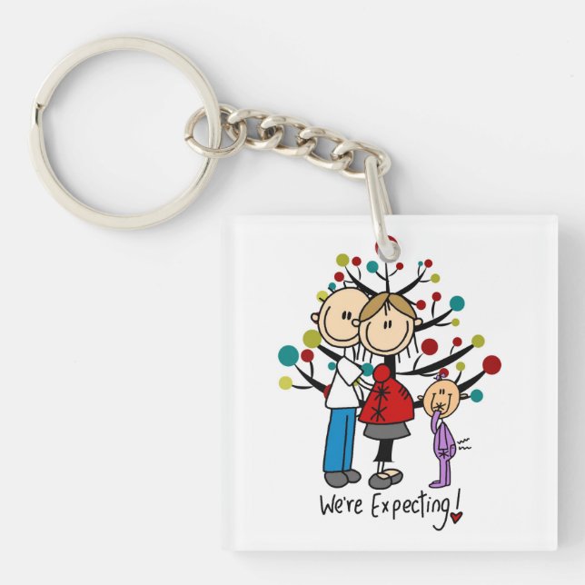 Stick Figures Expectant Parents Girl Key Ring (Front)