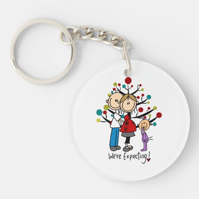 Stick Figures Expectant Parents Girl Key Ring (Front)