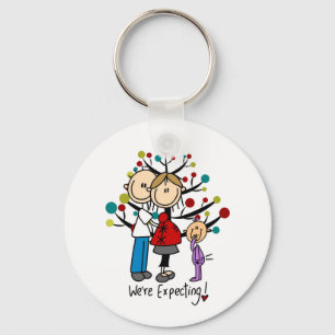 Stick Figures Expectant Parents Girl Key Ring