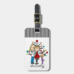 Stick Figures Expectant Parents Girl Luggage Tag