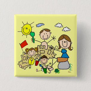 Stick Figures Family Beach Fun 15 Cm Square Badge