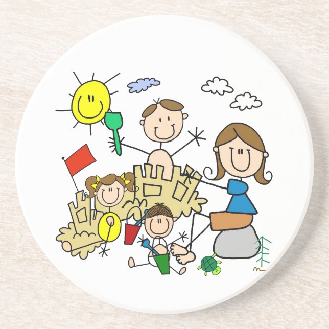 Stick Figures Family Beach Fun Coaster (Front)