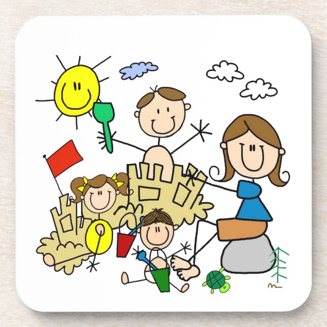 Stick Figures Family Beach Fun Coaster (Front)