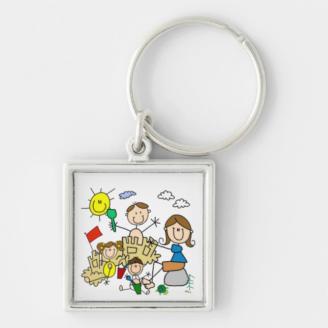 Stick Figures Family Beach Fun Key Ring (Front)