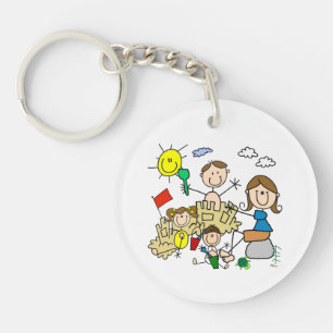 Stick Figures Family Beach Fun Key Ring