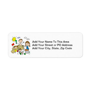 Stick Figures Family Beach Fun Return Address Label