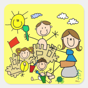 Stick Figures Family Beach Fun Square Sticker