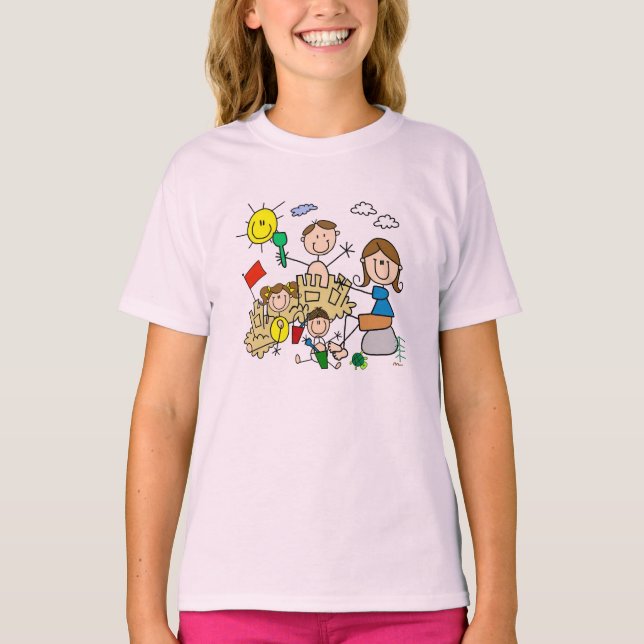 Stick Figures Family Beach Fun T-Shirt (Front)