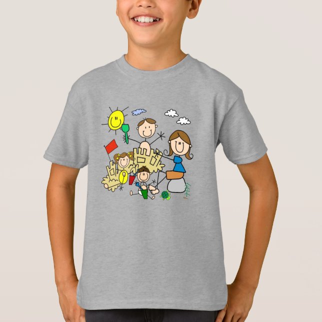 Stick Figures Family Beach Fun T-Shirt (Front)