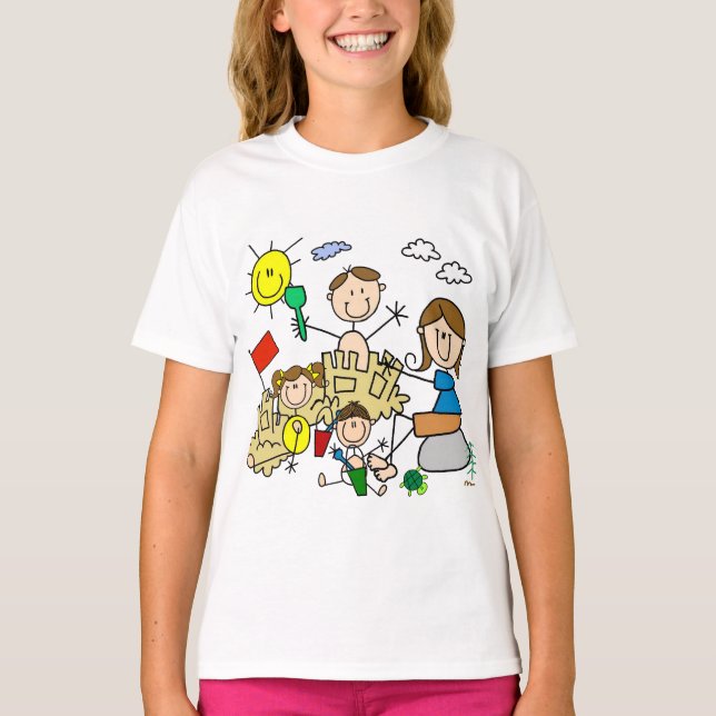 Stick Figures Family Beach Fun T-Shirt (Front)