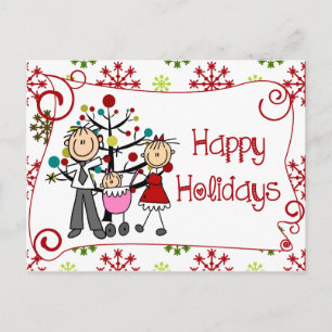 Stick Figures Family Happy Holidays Postcard