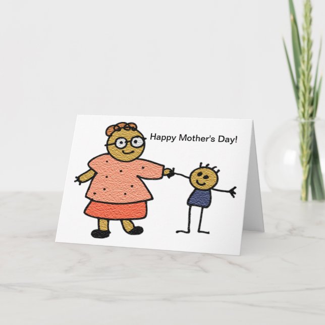 Stick Figures of Mother and Child for Mother's Day Card (Front)