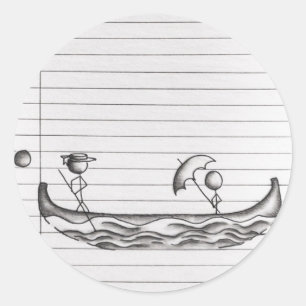 Stick Figures on a Gondola Boat Classic Round Sticker
