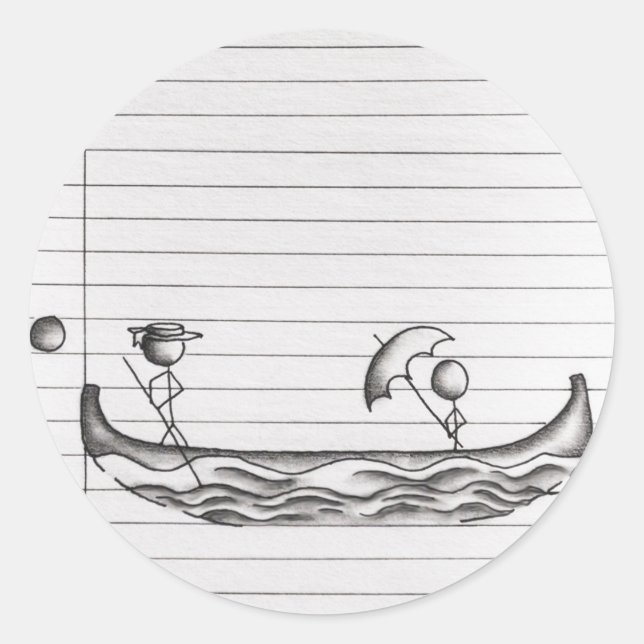 Stick Figures on a Gondola Boat Classic Round Sticker (Front)