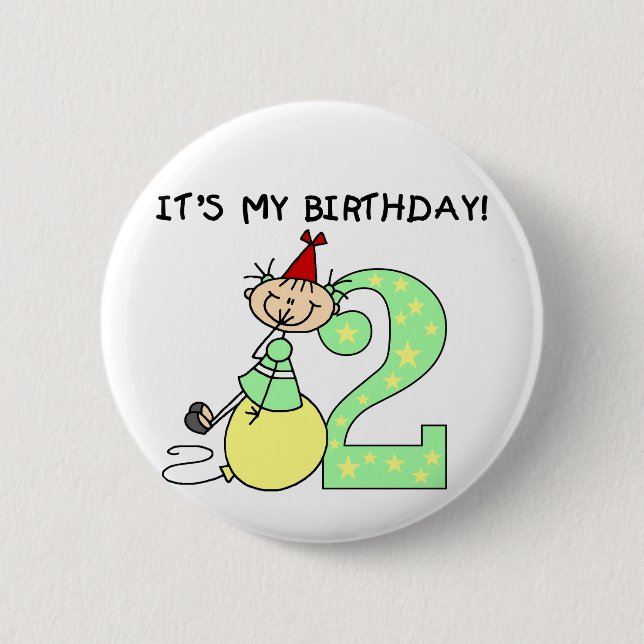 Stick Girl 2nd Birthday Tshirts and Gifts 6 Cm Round Badge (Front)