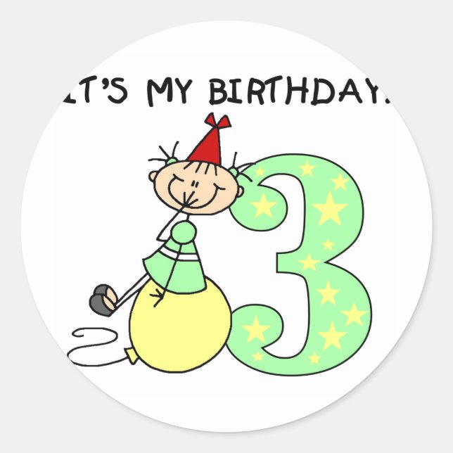 Stick Girl 3rd Birthday Tshirts and Gifts Classic Round Sticker (Front)