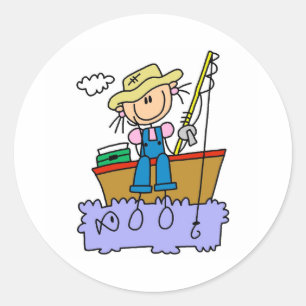 Stick Girl Fishing Classic Round Sticker