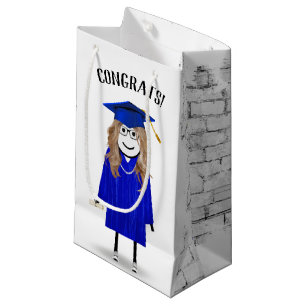Stick Girl Graduate with Blue Cap and Diploma   Small Gift Bag