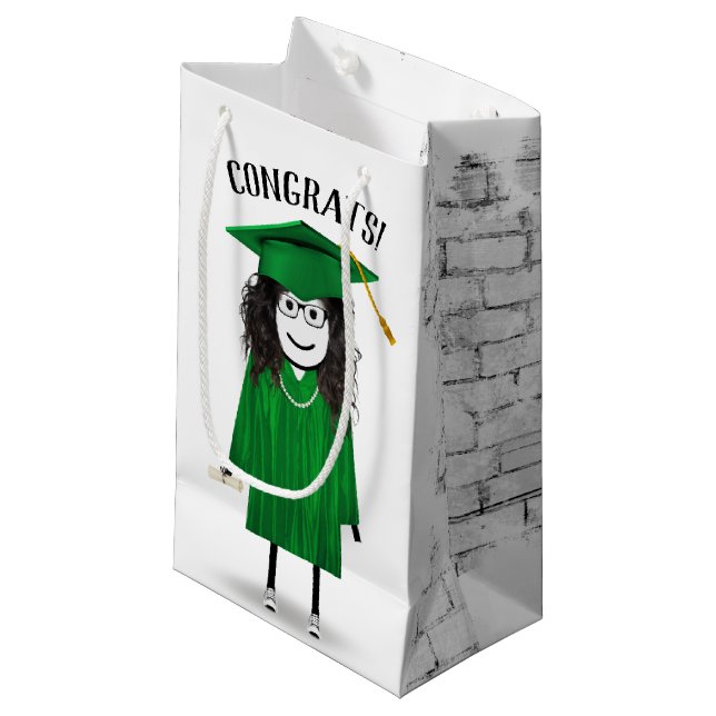 Stick Girl Graduate with Cap and Diploma Small Gift Bag (Front Angled)