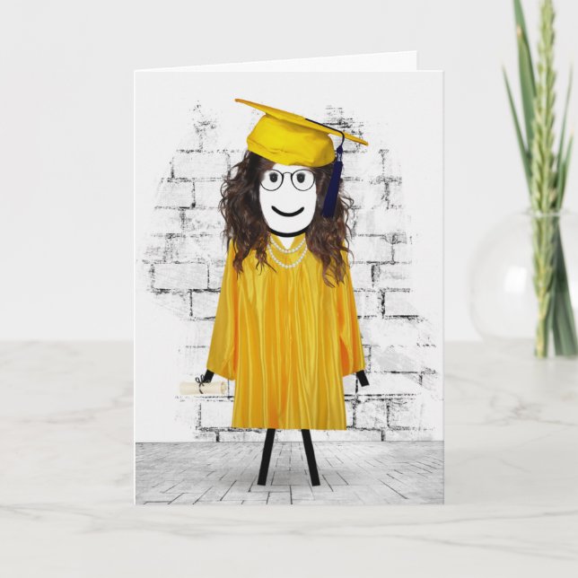 Stick Girl Graduate with Diploma  Card (Front)