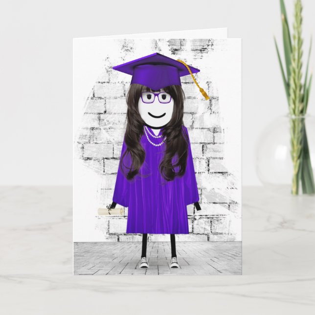 Stick Girl Graduate with Hair and Diploma  Card (Front)