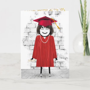 Stick Girl Graduate with Hair and Diploma  Card