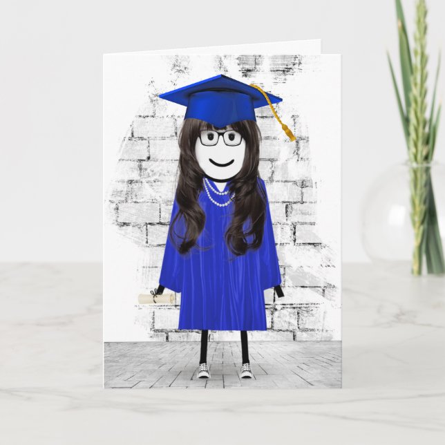 Stick Girl Graduate with Hair and Diploma  Card (Front)