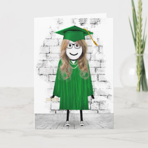 Stick Girl Graduate with Hair and Diploma  Card