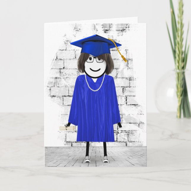 Stick Girl Graduate with Hair and Diploma   Card (Front)
