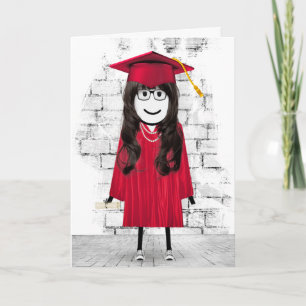 Stick Girl Graduate with Hair and Diploma  Card