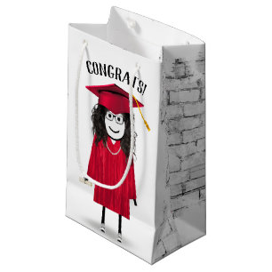 Stick Girl Graduate with Red Cap and Diploma  Small Gift Bag