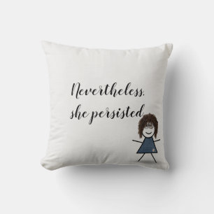 Stick Girl in Denim Dress with Quote Cushion