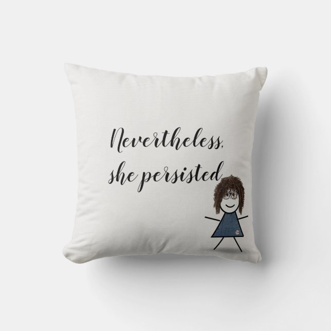 Stick Girl in Denim Dress with Quote Cushion (Front)