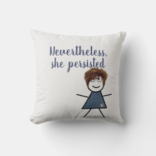Stick Girl in Denim Dress with Quote  Cushion