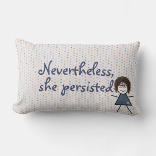 Stick Girl in Denim Dress with Quote  Lumbar Cushion